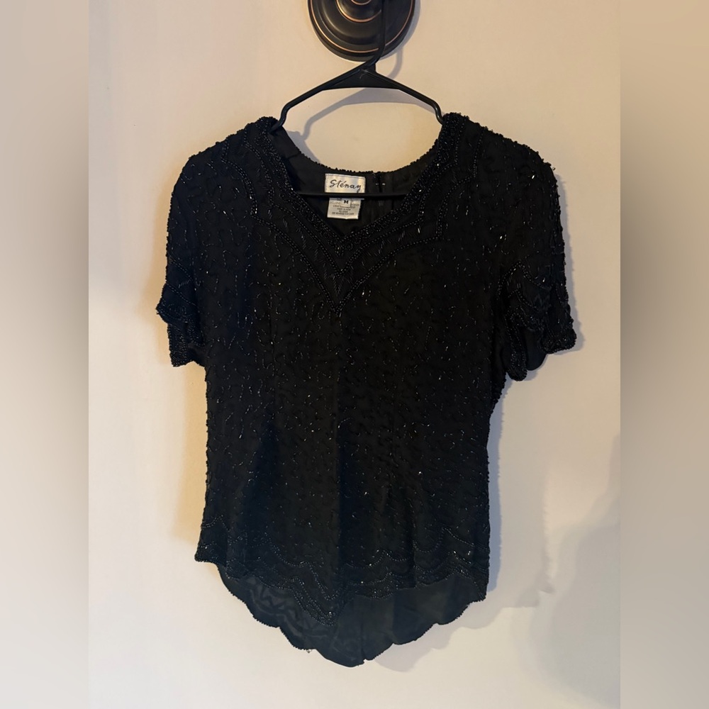 Stenay‎ Elegant Black Beaded Blouse vintage